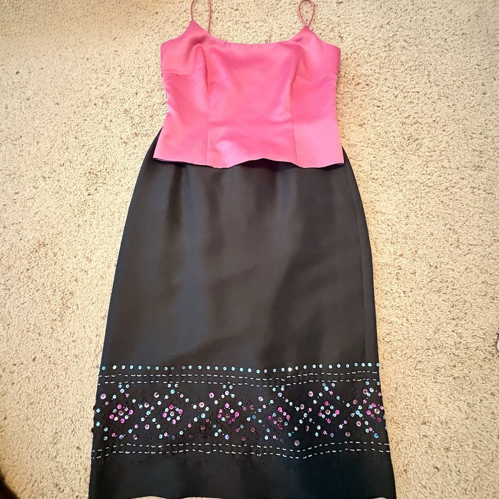 Vintage Y2K Ann Taylor Sequined/Beaded Silk Midi Skirt & Pink Camisole Top‎  sz6